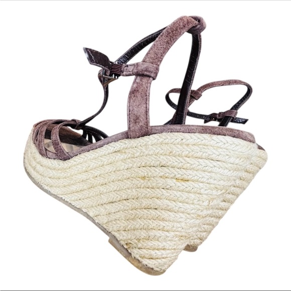 Colin Stuart Brown Suede T Strap Wedge Espadrilles Size 6.5 - Picture 8 of 10